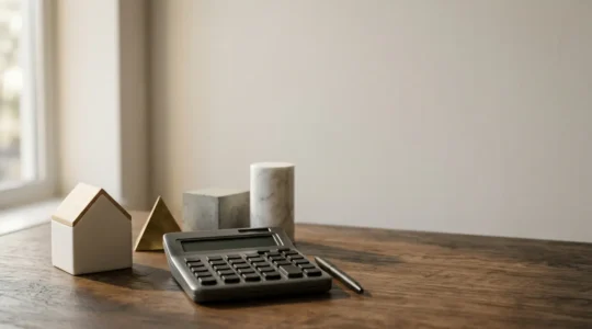 Scena realistica che rappresenta la valutazione finanziaria per un mutuo attraverso documenti certificati