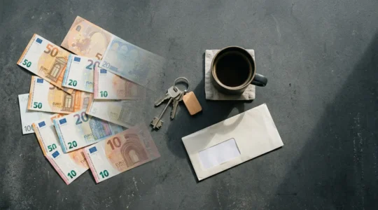 Rappresentazione visiva del dilemma finanziario mensile tra stipendio percepito e denaro realmente disponibile