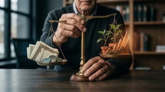 Investitore che analizza opportunità di crowdfunding bilanciando rischi e rendimenti