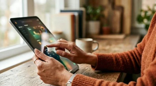 Una persona che visualizza tutti i conti bancari aggregati su un'unica interfaccia digitale grazie alla direttiva PSD2