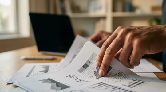 Primo piano di mani che tengono documenti finanziari con sfondo sfocato, simbolo di urgenza nel credito rapido