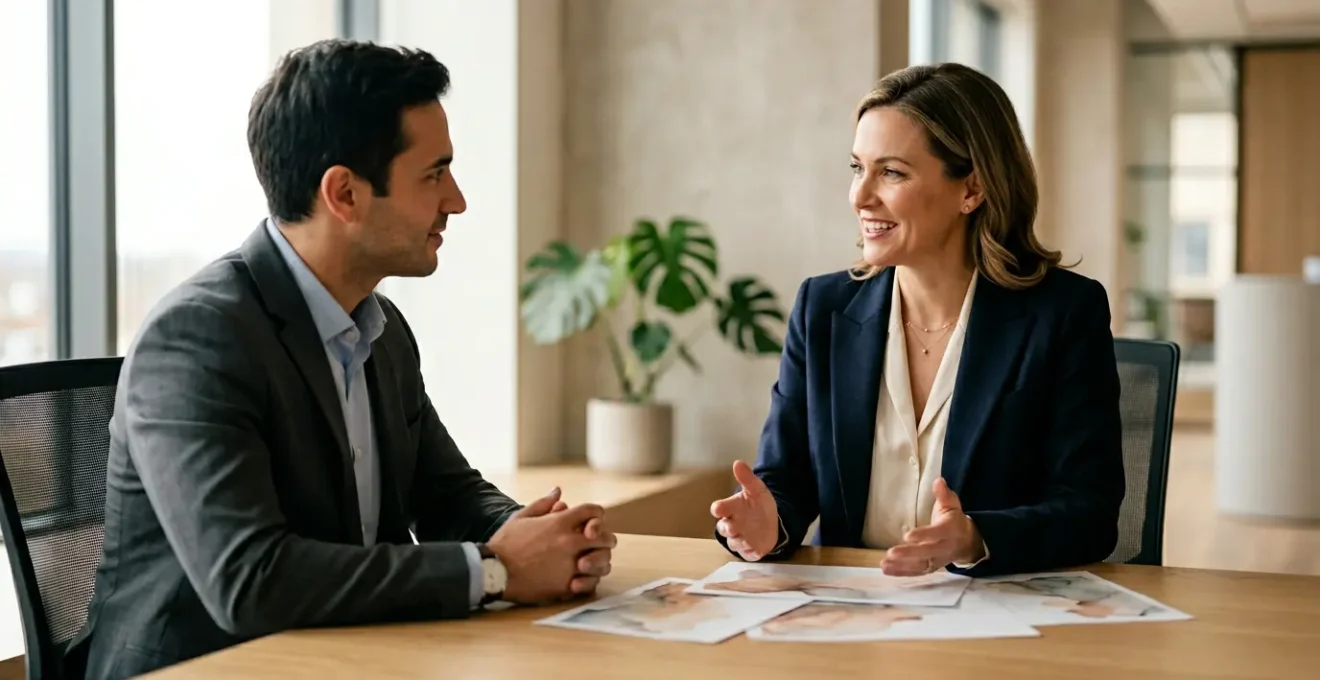 Consulente finanziario professionale che assiste un cliente nella scelta del mutuo migliore