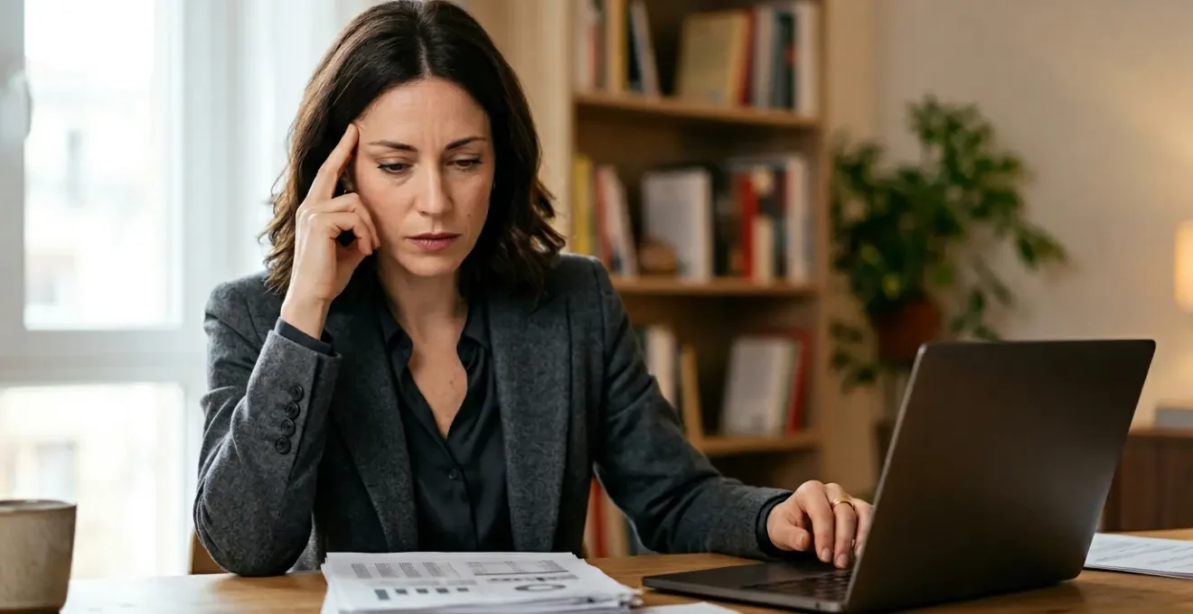 Persona preoccupata davanti a documenti finanziari che analizza le ragioni del rifiuto del prestito