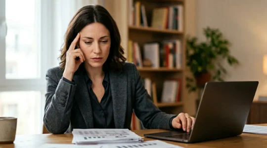 Persona preoccupata davanti a documenti finanziari che analizza le ragioni del rifiuto del prestito