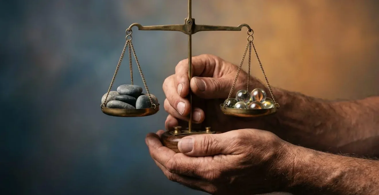 Metafora visiva dell'equilibrio tra rischio e rendimento nella scelta dell'allocazione azionaria