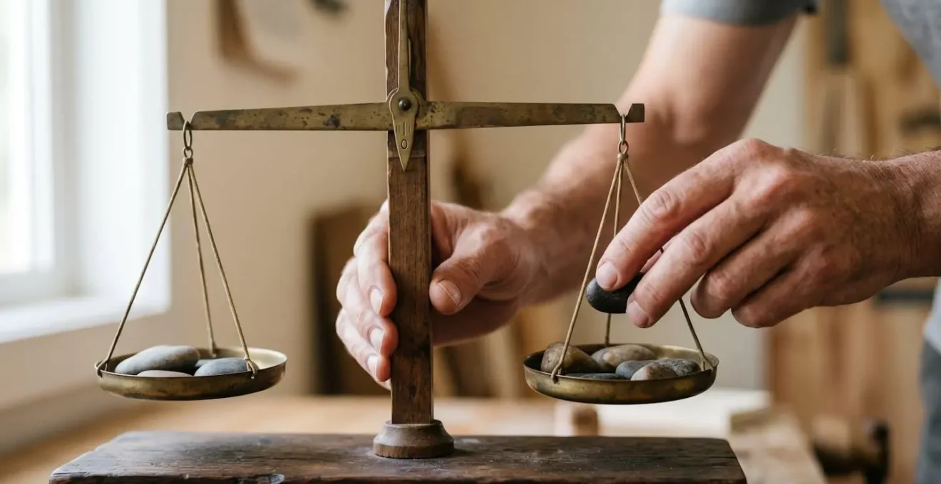 Rappresentazione concettuale del momento psicologicamente difficile ma strategicamente ottimale per ribilanciare il portafoglio